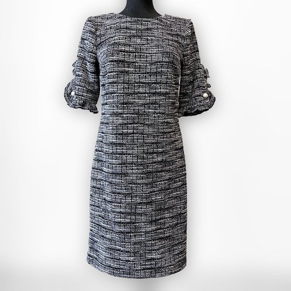 NEW! Karl Lagerfeld Paris Ruffle Pearl Trim Sleeve Dress- Size 4 - Picture 4 of 13